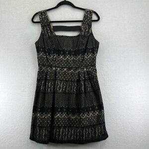 BeBop Mini Dress Sz Large Black Lace / Tan Lining Sleeveless Cutout Low Back EUC